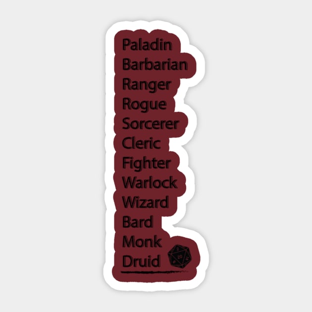 D&D Classes Sticker by StormTrooperSlushi